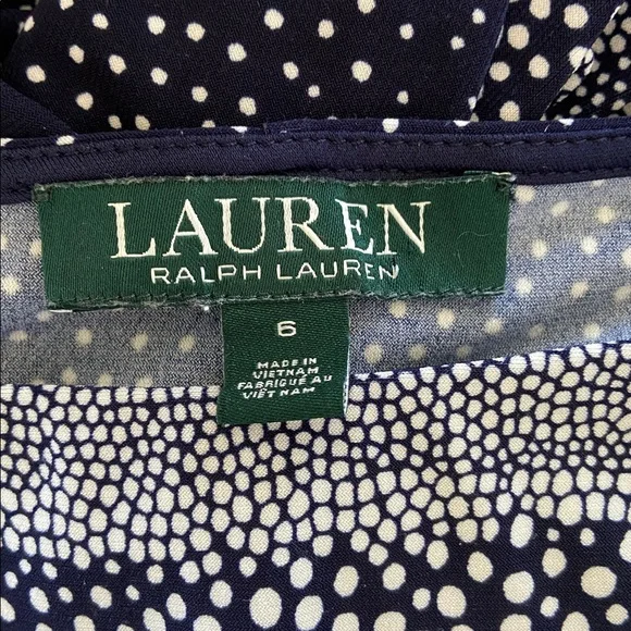 Ralph Lauren Dress Ruched Black Grey White Dot MIDI NWOT 6 - Picture 7 of 7